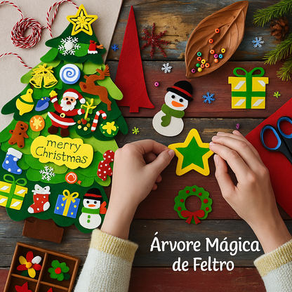 Árbol de navidad de fieltro con 25 adornos + luces de 3m