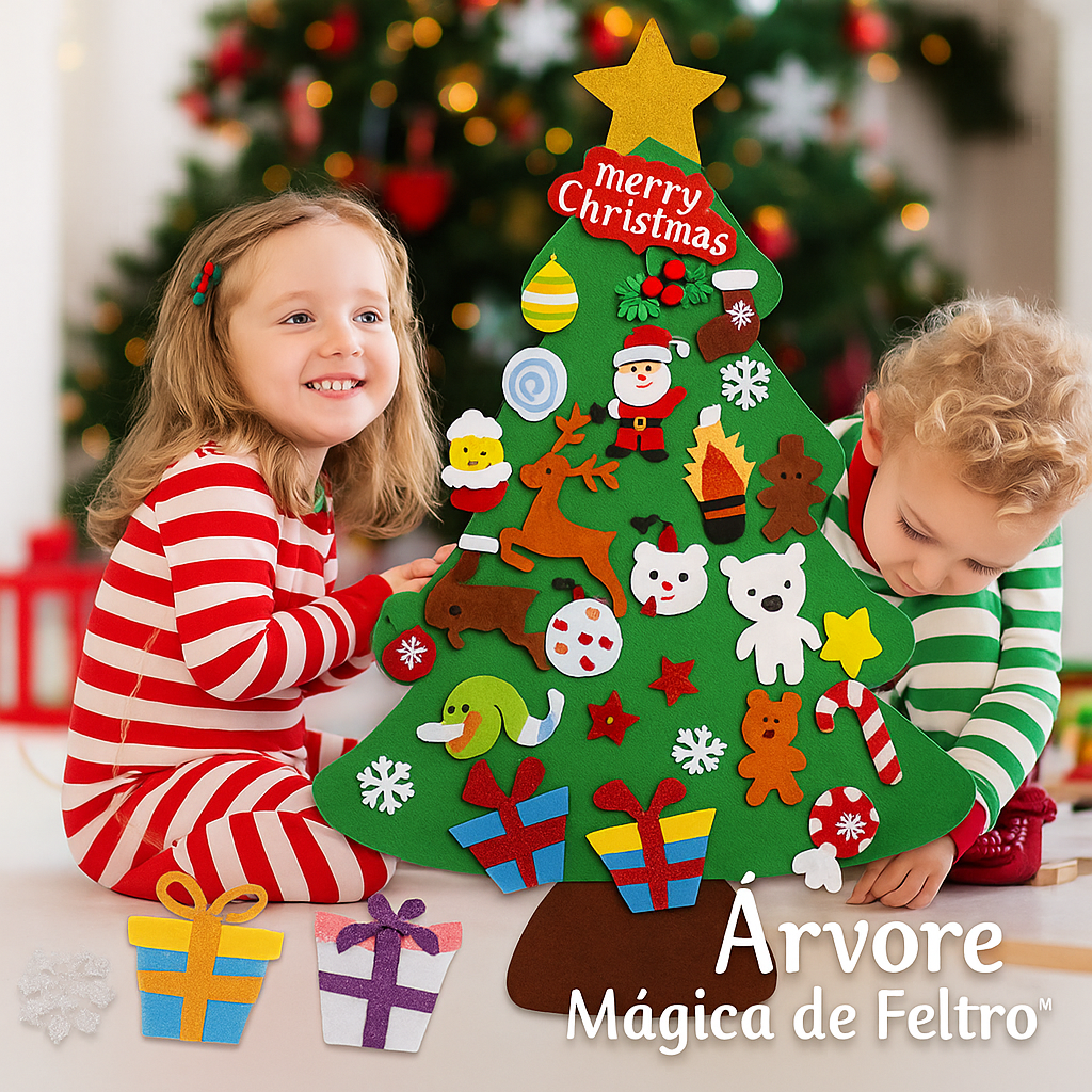 Árbol de navidad de fieltro con 25 adornos + luces de 3m
