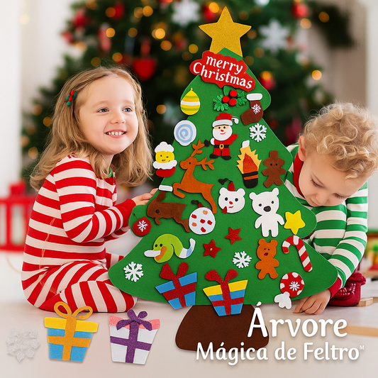 Árbol de navidad de fieltro con 25 adornos + luces de 3m