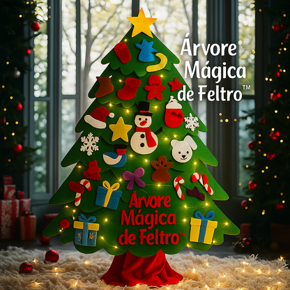 Árbol de navidad de fieltro con 25 adornos + luces de 3m