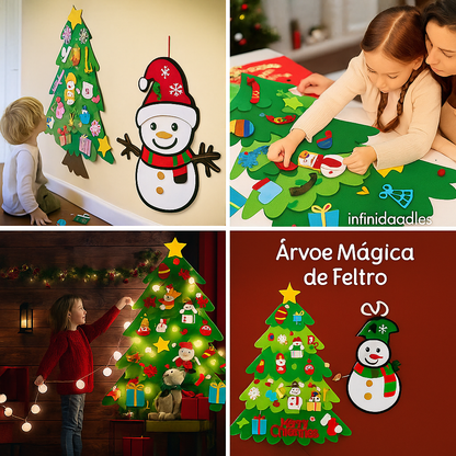 Árbol de navidad de fieltro con 25 adornos + luces de 3m