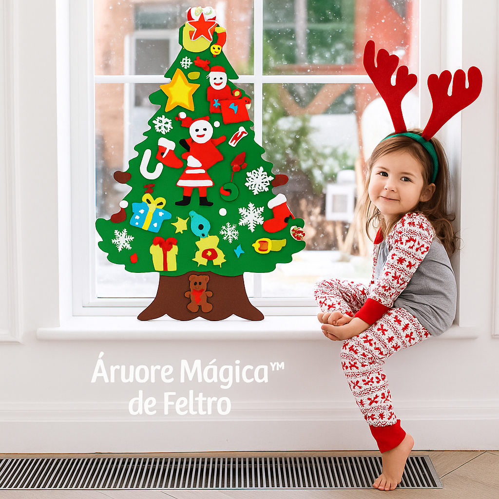 Árbol de navidad de fieltro con 25 adornos + luces de 3m